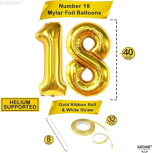 Miniatura 2 de KatchOn, Globos dorados enormes del número 18, 40 pulgadas, globo de aluminio 18 para decoraciones de feliz cumpleaños, globo del número 18 para