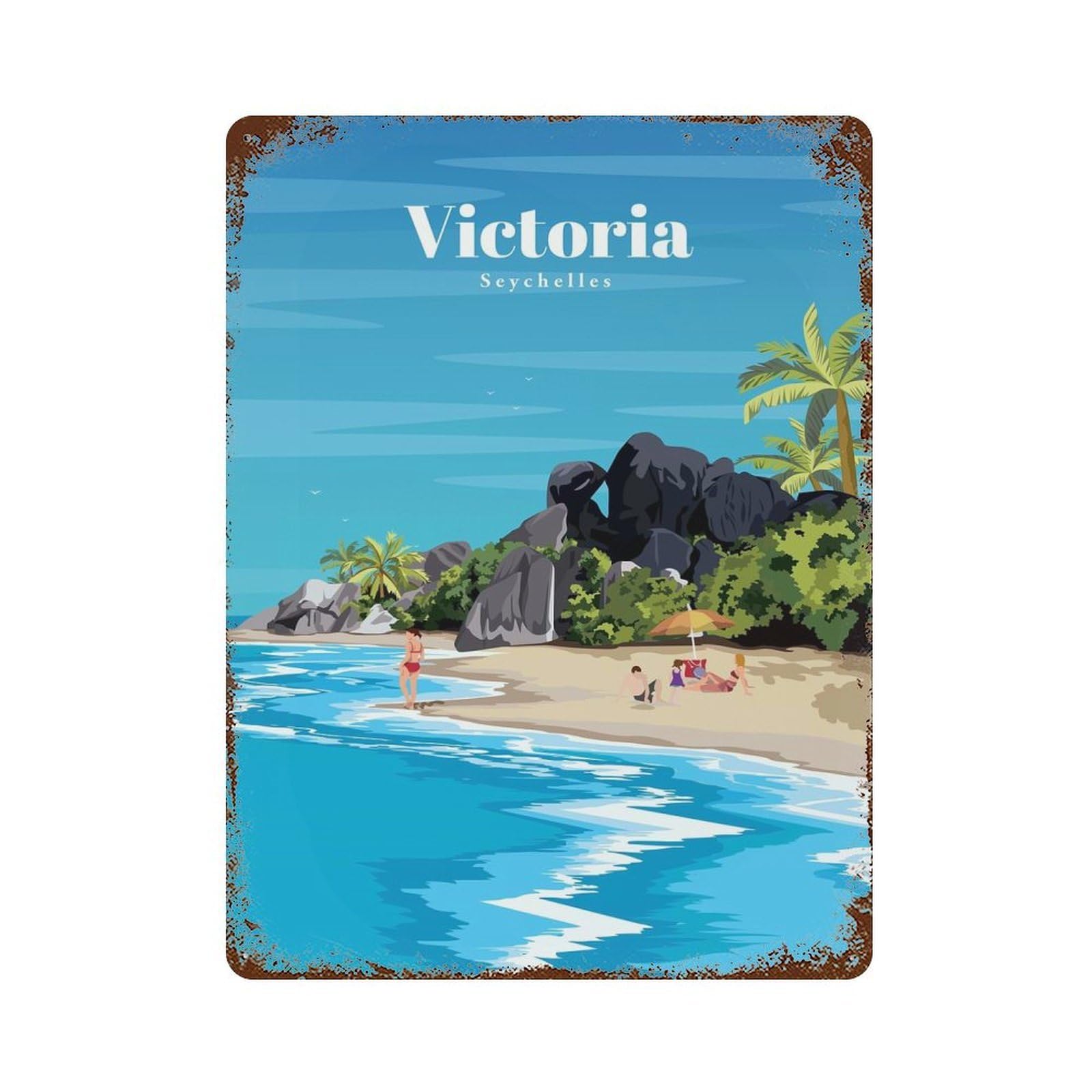 Travel to Seychelles Rust Effect Tin Sign 15.7"x11.8", Novelty Wall Decor for Garage, Pub Or Kitchen