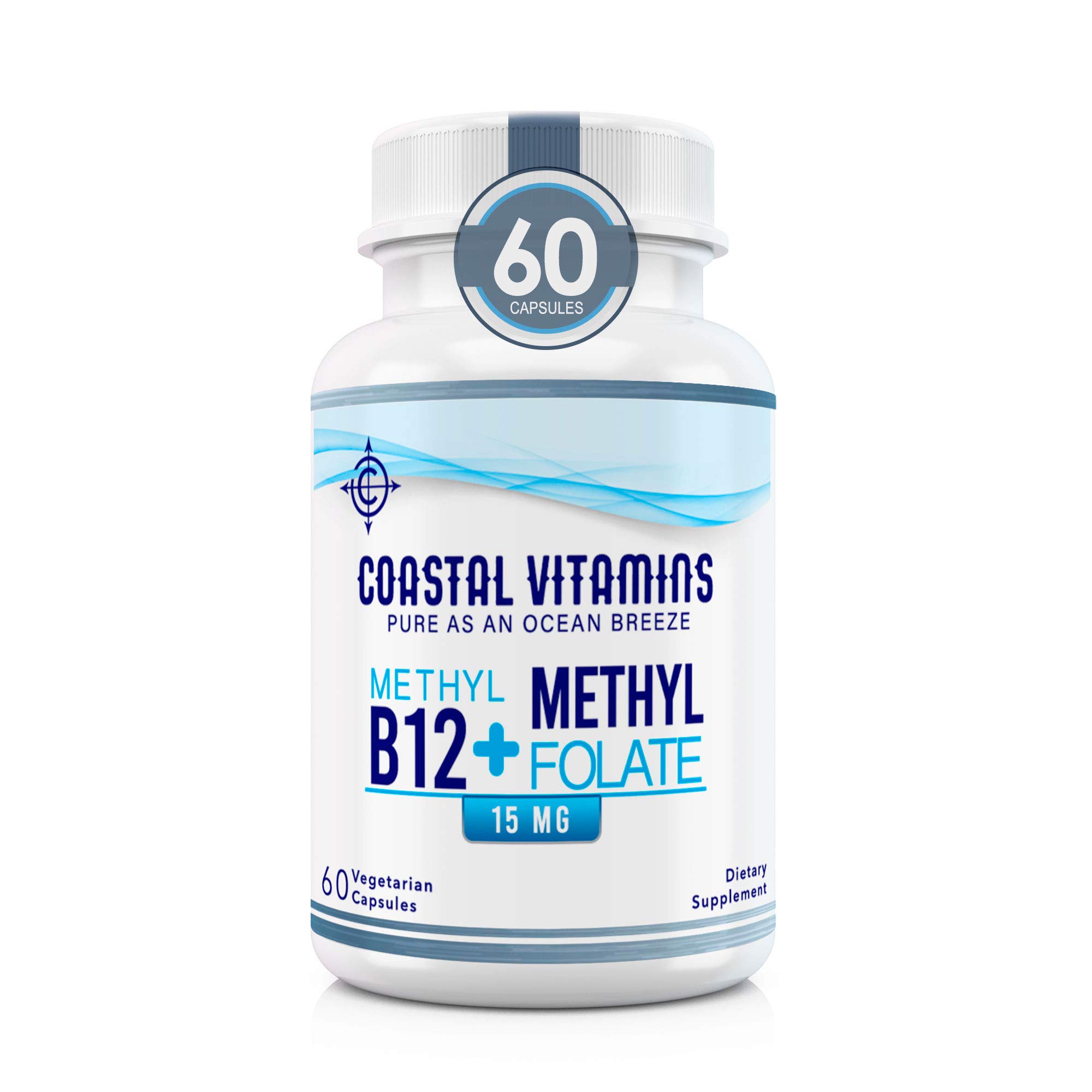 Coastal Vitamins L-Methylfolate 7.5 mg + B 12 (7500 mcg + 1000 mcg) 60 ct Maximum Potency Active Fol