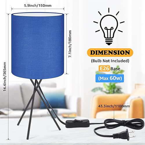 Miniatura 3 de FOLKSMATE Lámpara de mesa con base de metal negro, lámpara de escritorio simple y moderna, lámpara de mesita de noche con pantalla de tela de lino