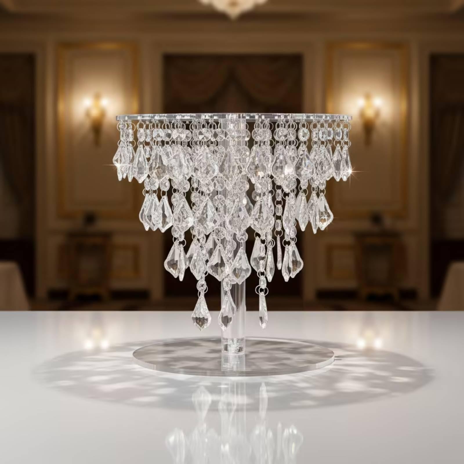 Almencla Acryl Tortenständer Kuchenständer Cupcakeständer Gebäckständer mit Anhängerfransen Transparente Präsentationsfläche Und Breiter Sockel für Hochzeit Feiern Buffet , Transparent , 20 20cm