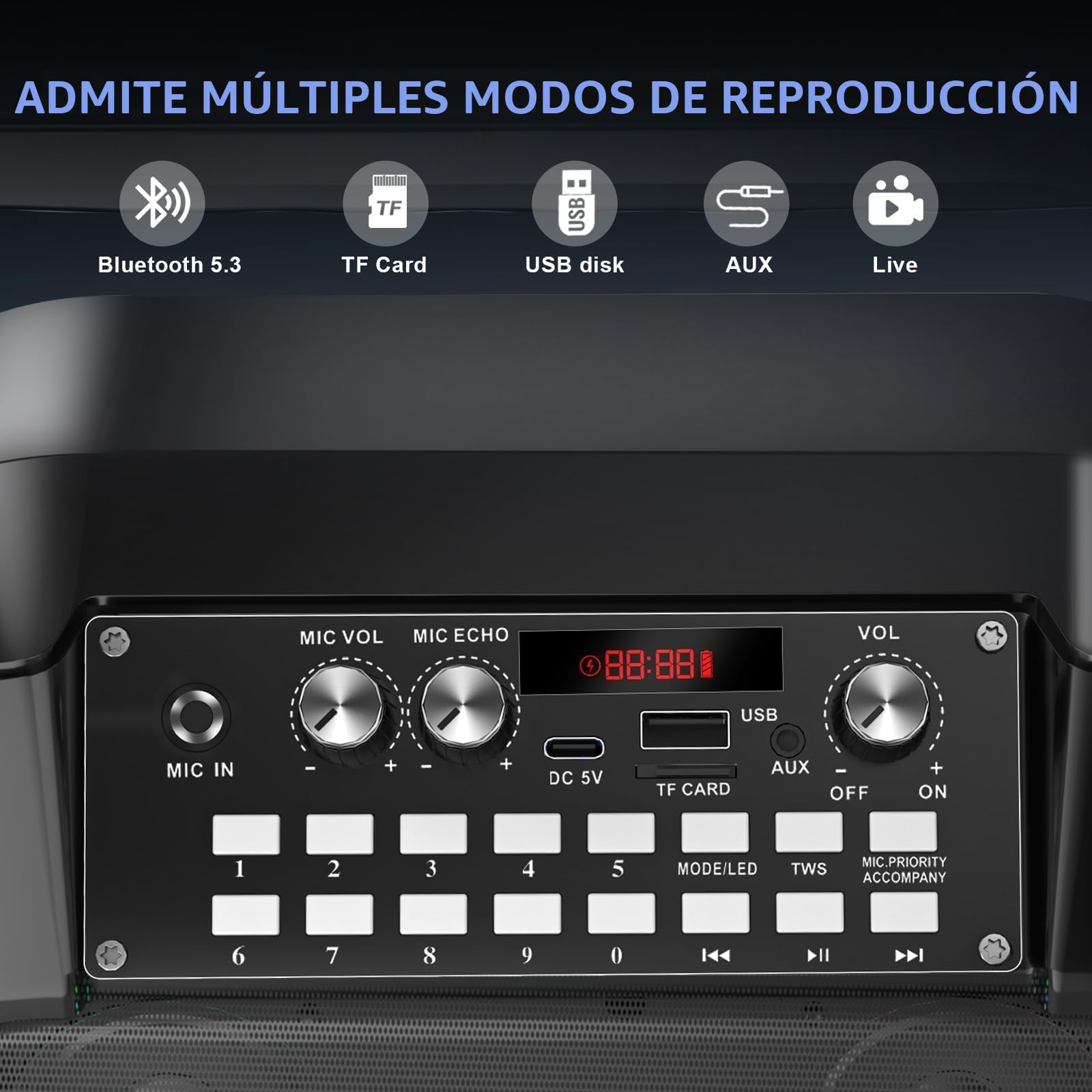 Máquina Karaoke,Altavoz Bluetooth Portátil con 2 Micrófonos Inalámbricos,Batería de 6000 mAh,Playtime 8H,Estéreo TWS,Luces RGB, Sistema Pa Dual Bass Boost para Adultos,Niños,Fiestas,Canto,DJ