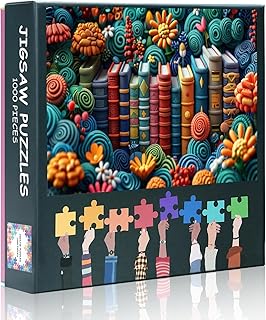 Jigsaw Puzzles for Adults Vintage Row Books Jigsaw Game Abstract Book Picture 1000 Pieces Puzzles Books in Flowers Paintings Puzzle Kits Modern Men Lady Crafts Gifts