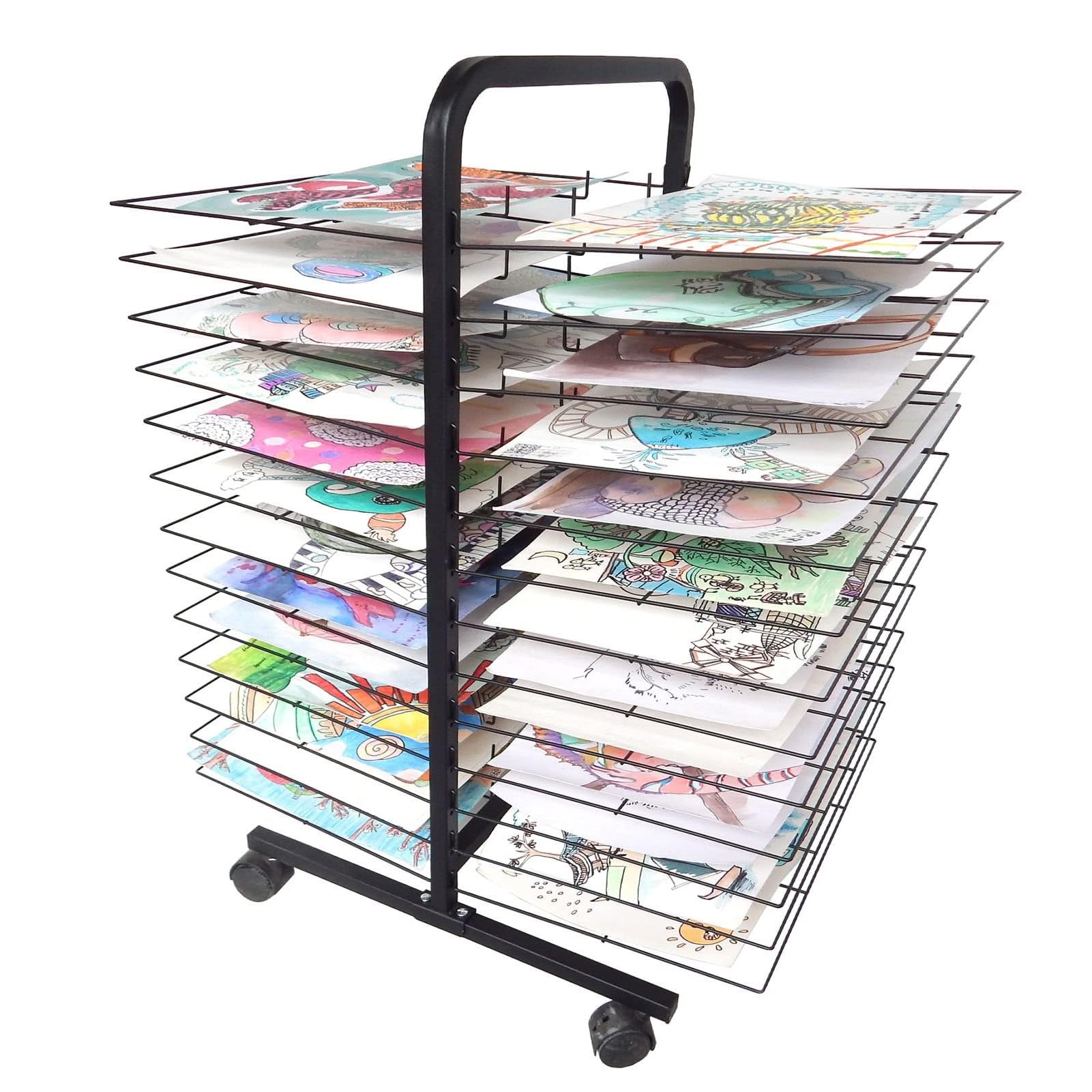 Aioneer Art Drying Rack - Sided Wire Drying Shelf, Mobile 26/38/50 Shelves Paint Drying Rack On Wheels, Metal Power Coated Design Artwork Storage Display Rack, For Schools And Ar-50 Shelves