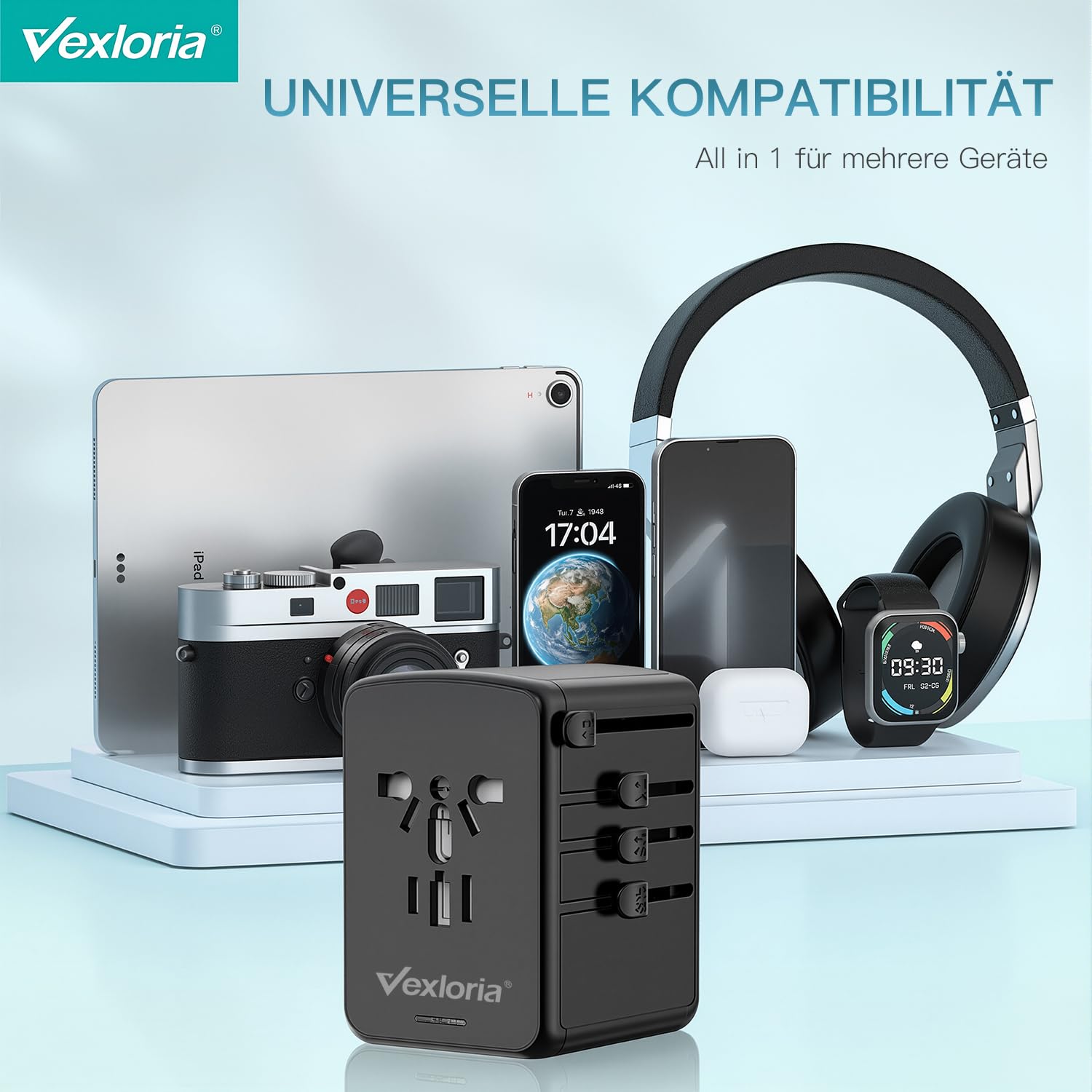 Vexloria Adaptateur Prise Universelle, avec PD35W+3USB A+1 USB C, 5 in1 Travel Adapter Internationale Adaptateur de Voyage pour Les États-Unis, l'Angleterre, la Thaïlande, l'Australie