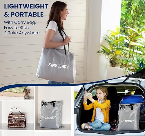 Miniatura 9 de KINGJERRY Colchón de aire Queen con bomba incorporada, colchón inflable cómodo elevado de 18 pulgadas, colchón inflable mejorado de doble capa a