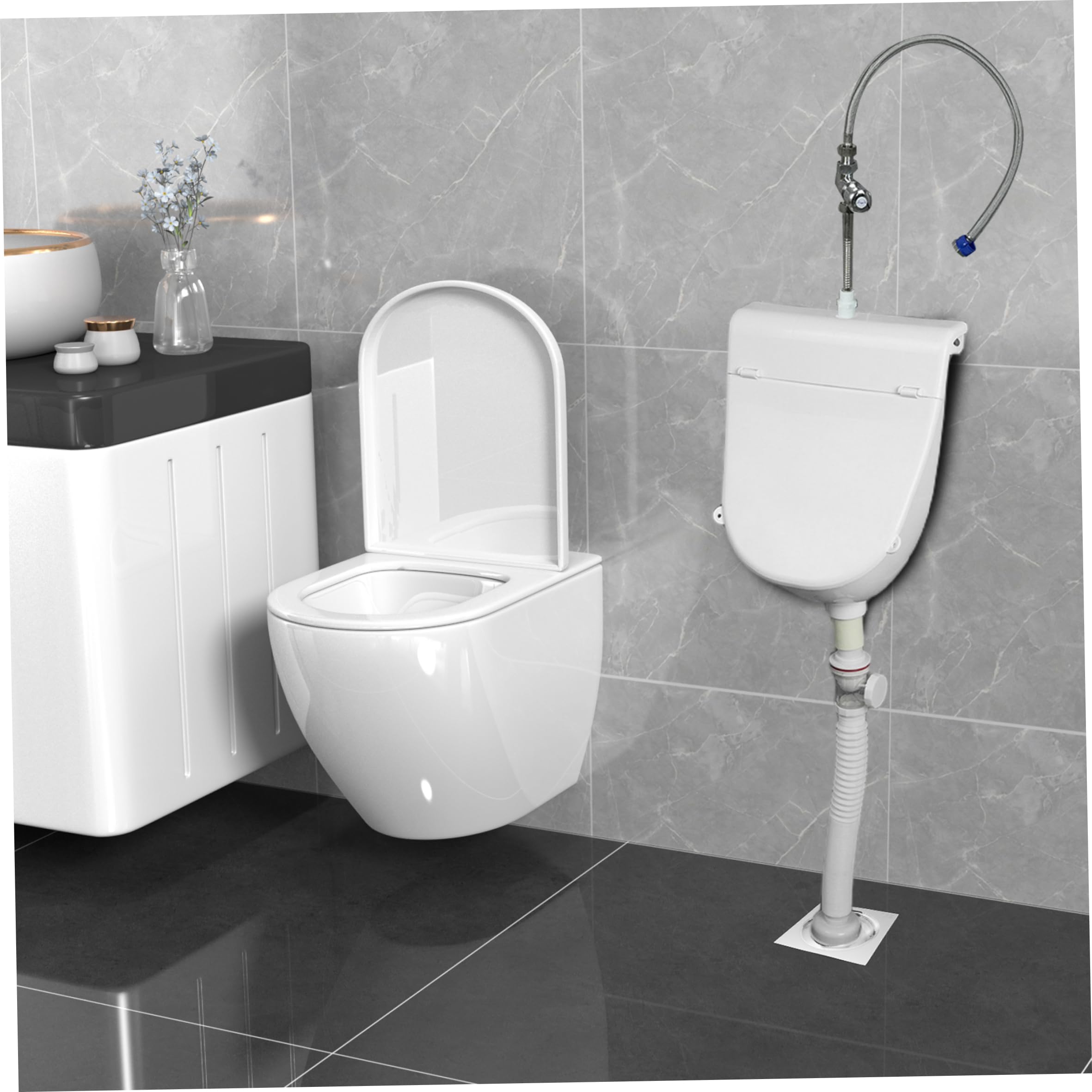 Kunststoff-Urinal für Männer und Kinder, wandmontiertes Töpfchen-Urinal, mit Deckel ausgestattete Outdoor-Urinale, weiß, 23, 62 Zoll (mit Spülventil und Zubehör)