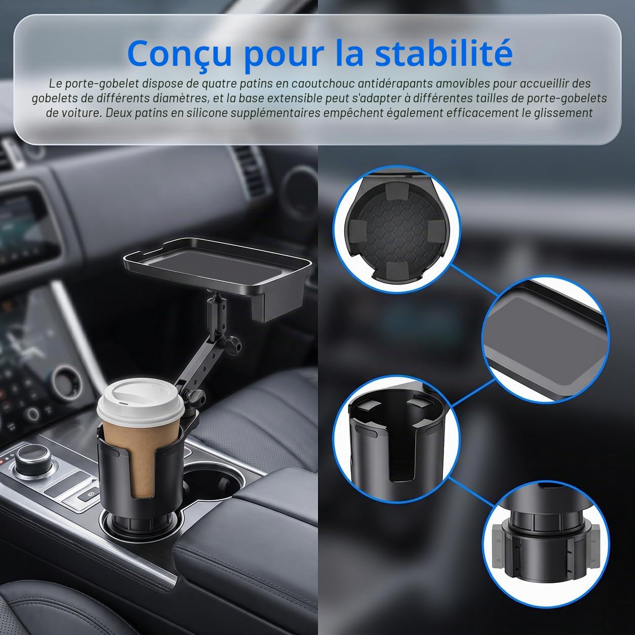 Plateau d'Extension de Porte-Gobelet pour Voiture | Antidérapant et multifonctionnel, plateau repas amovible, idéal pour les repas et voyages en voiture