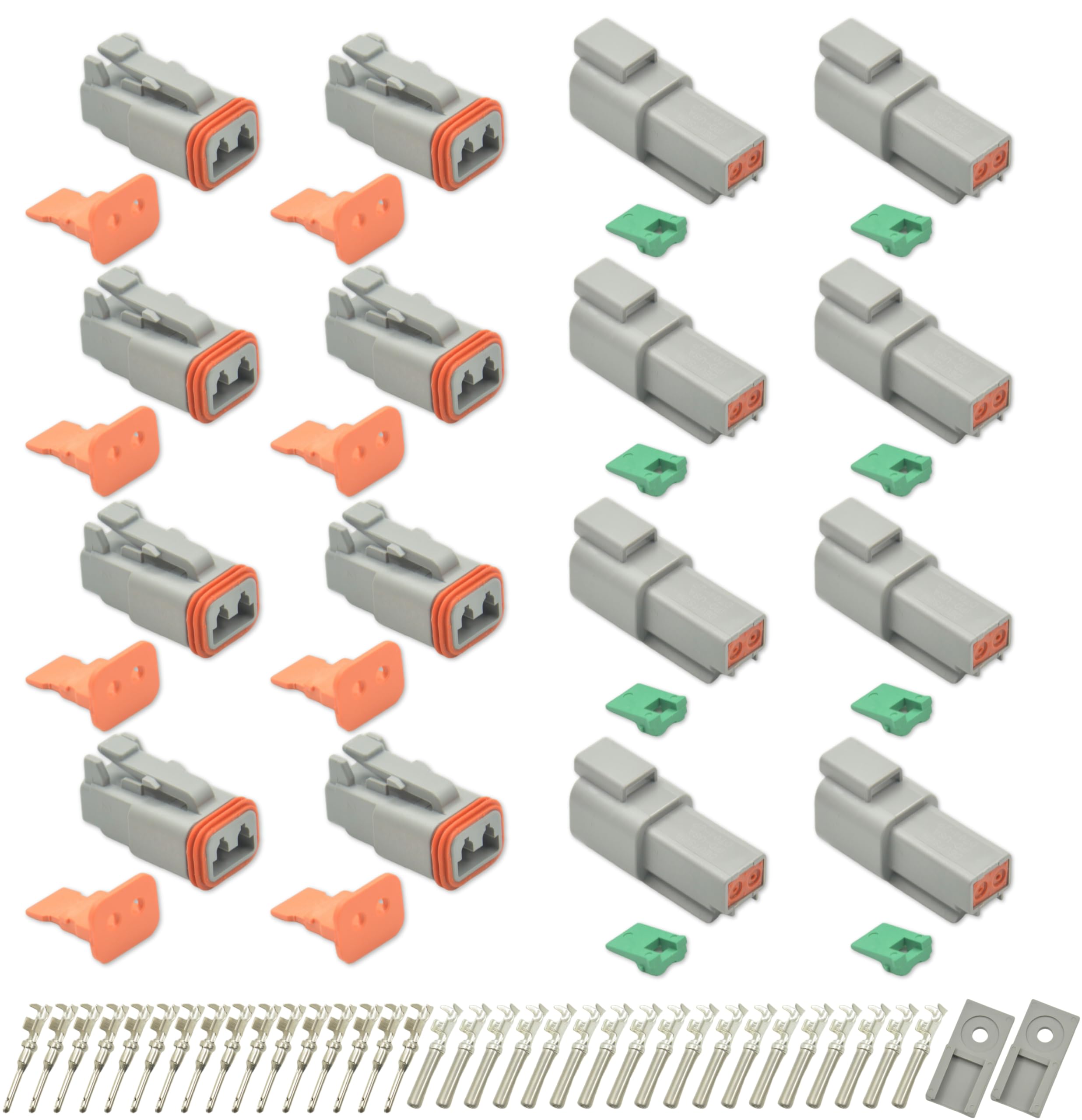8 Sets 2 Pin DT Waterproof Connector Kit, Deutsch Automotive Electrical Butt, IP67 Waterproof Electrical Connectors Plug with 19 Pairs 16# Stamped Contacts for Car Truck Boat (2PIN-8SET)