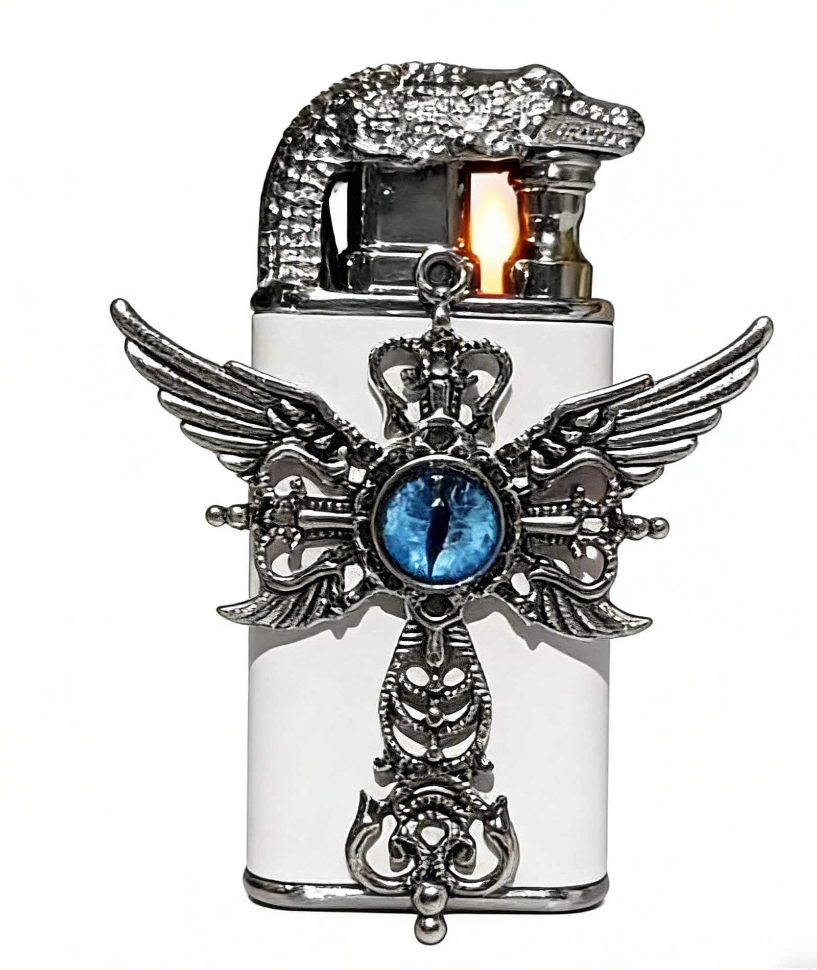 Ewoke White Butane Dual Flame Lighter Soft/Jet Flame Switchable Windproof Refillable Lighter With Adjustable Flame (White)