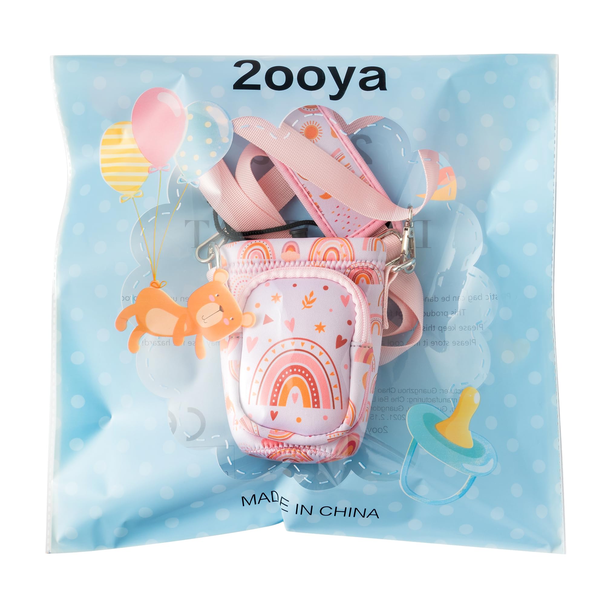 Kids Water Bottle Carrier Bag - Rainbow Neoprene, Adjustable Strap, Padded Pocket - View #2