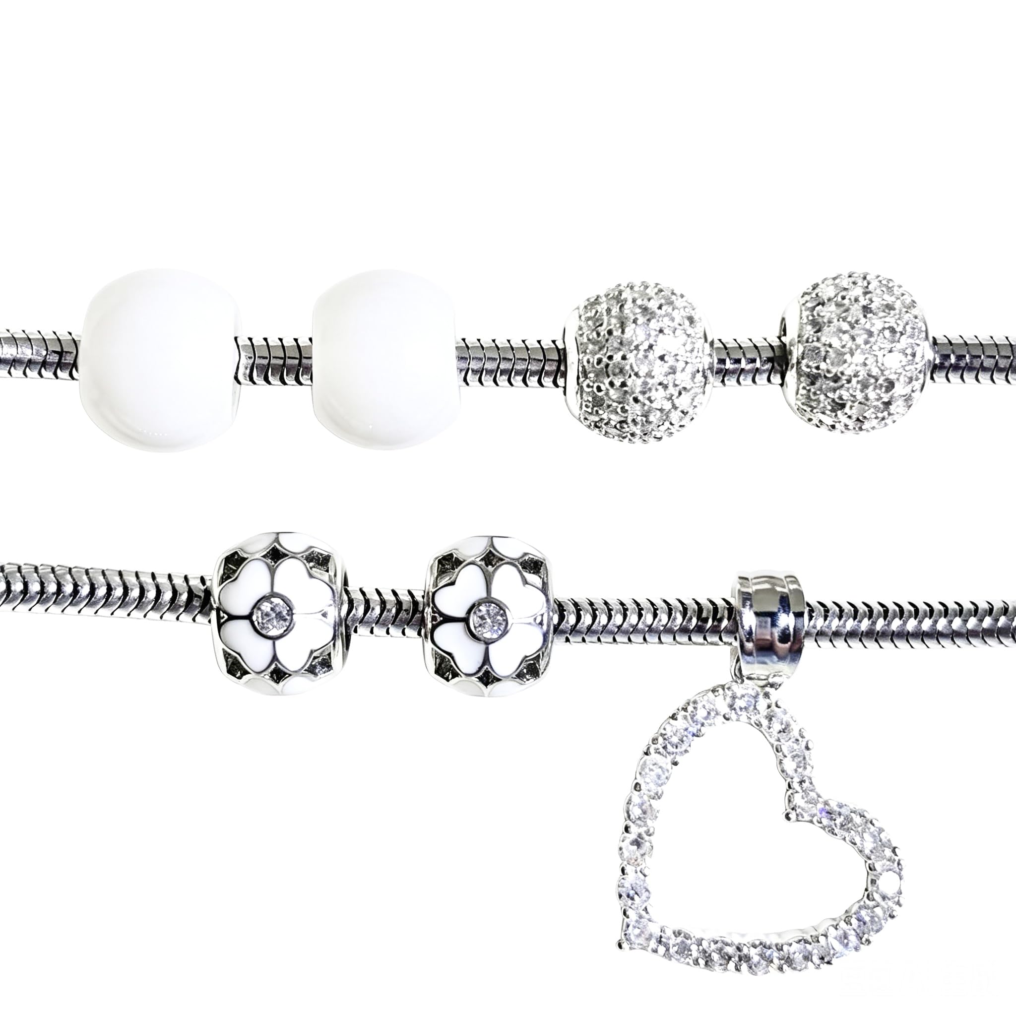 Fit Pandora Charms Birthstone Bracelets Heart Dangle Gemstone Bead - White