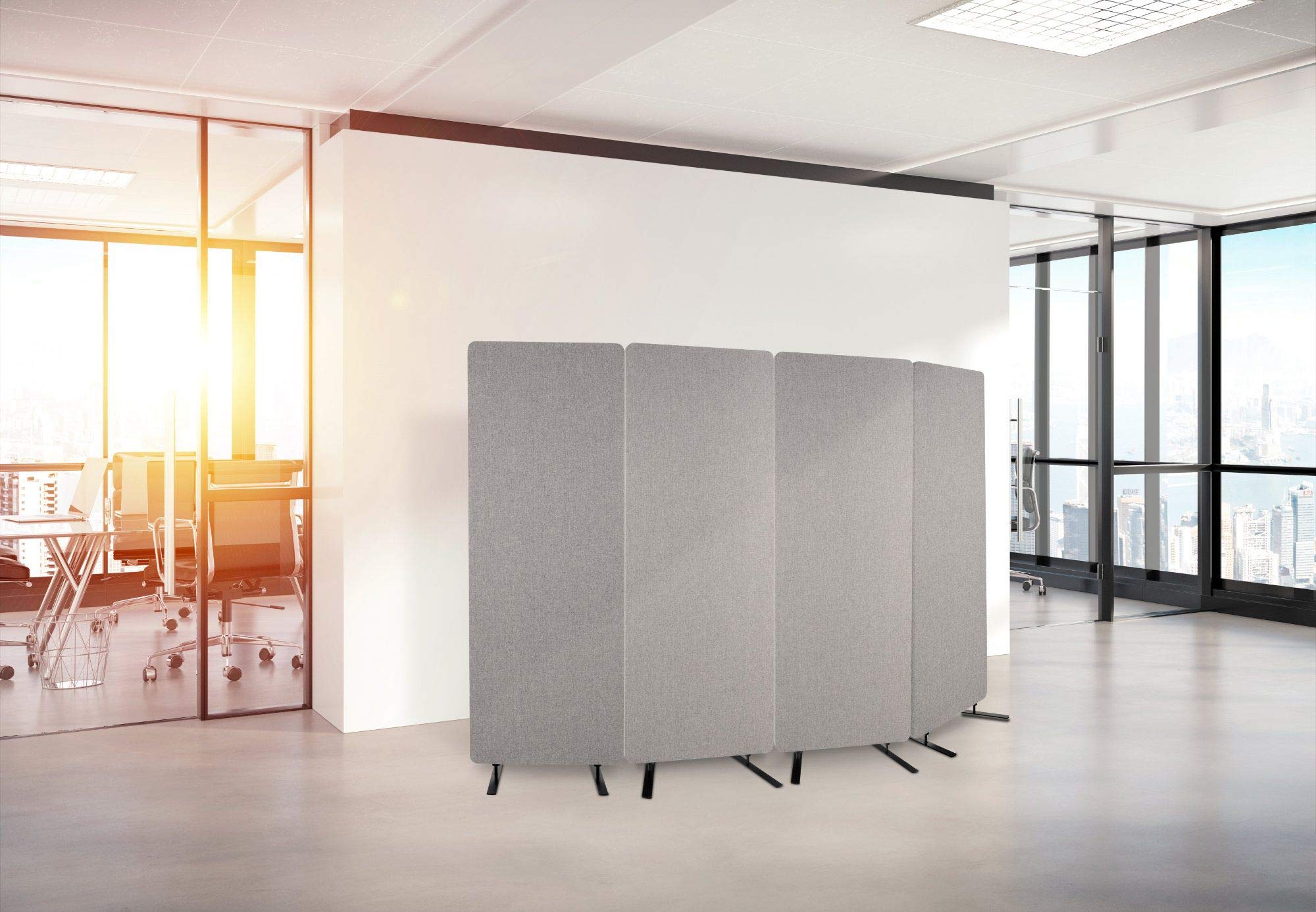 Set 3 Divisori Pronomic DiviRoom-162 GY, Facile da montare, Peso: 6 | Schermo mobile e divisorio per lavoro e casa, Pannello in fibra di poliestere, Rivestimento tessile grigio melange