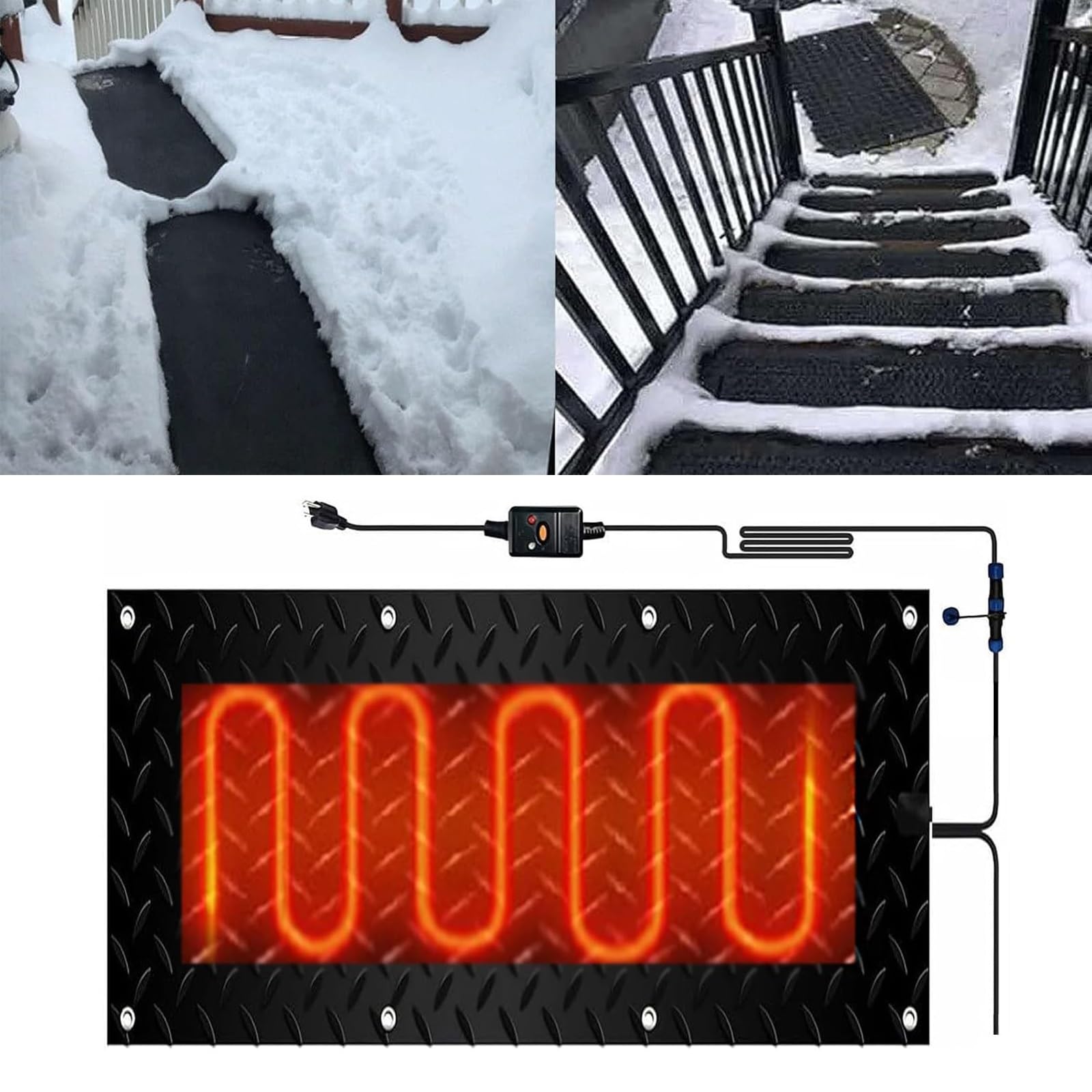 Tapis de Fonte de Neige en Caoutchouc antidérapant de qualité supérieure for escaliers et toits extérieurs(30x150cmx1Pcs)