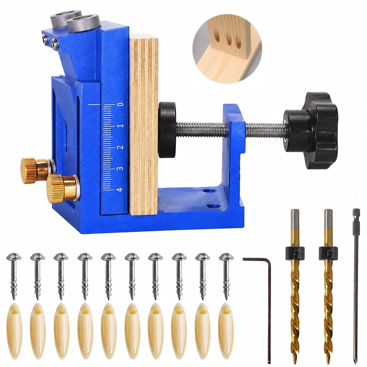 Pocket Hole Jig Kit, 15°Adjustable Aluminium Pocket Screw Jig,2 Drill Hole
