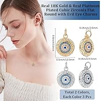 Vista 23 de Beebeecraft 5Pcs/Box Evil Eye Charms 18K Gold Plated Brass Flat Round with Blue Cubic Zirconia Turkish Evil Eye Pendants Jewelry Making Findings for