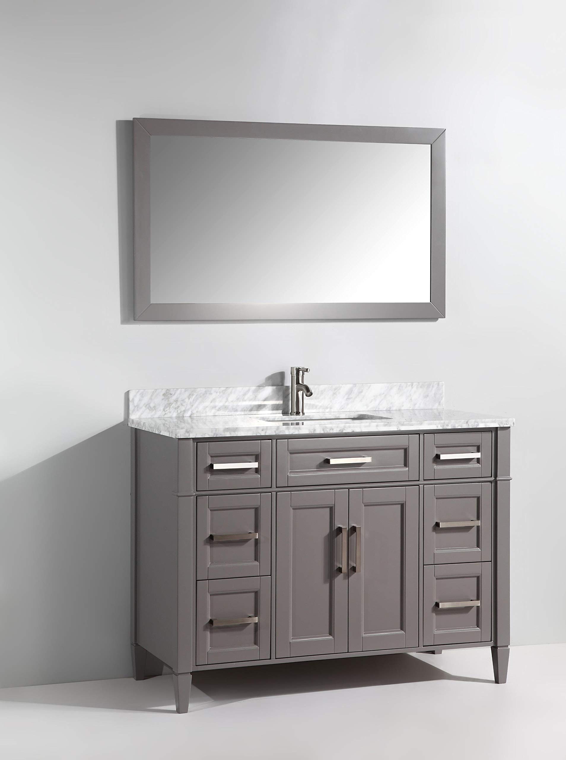 Vanity Art 48 Inch Single Sink Bathroom Vanity Set Carrara Marble Stone Top Dove-Tailed Drawers 