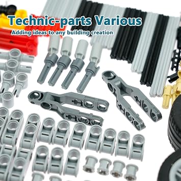Pamvava Gears-Axles-Pins Sets Compatible with Technic-Parts Pieces-Motor, Car-Wheels-Tires Chain Link Connector Building Block Accessories Shock Absorber Steering Shaft Gearbox Gears Bricks