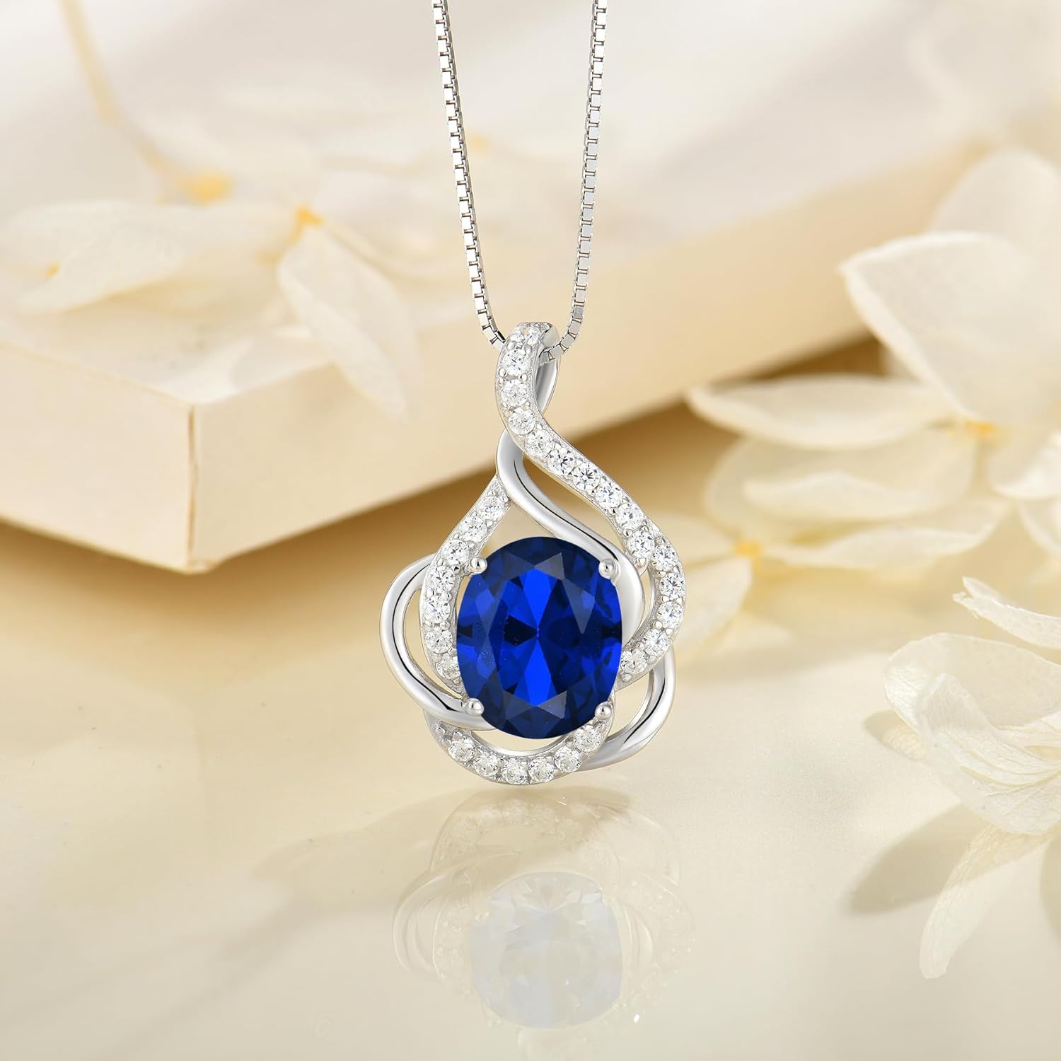 Birthstone Necklace for Women 925 Sterling Silver Pendant Necklaces Oval Cut Cubic Zirconia Necklace Jewelry - Image 2