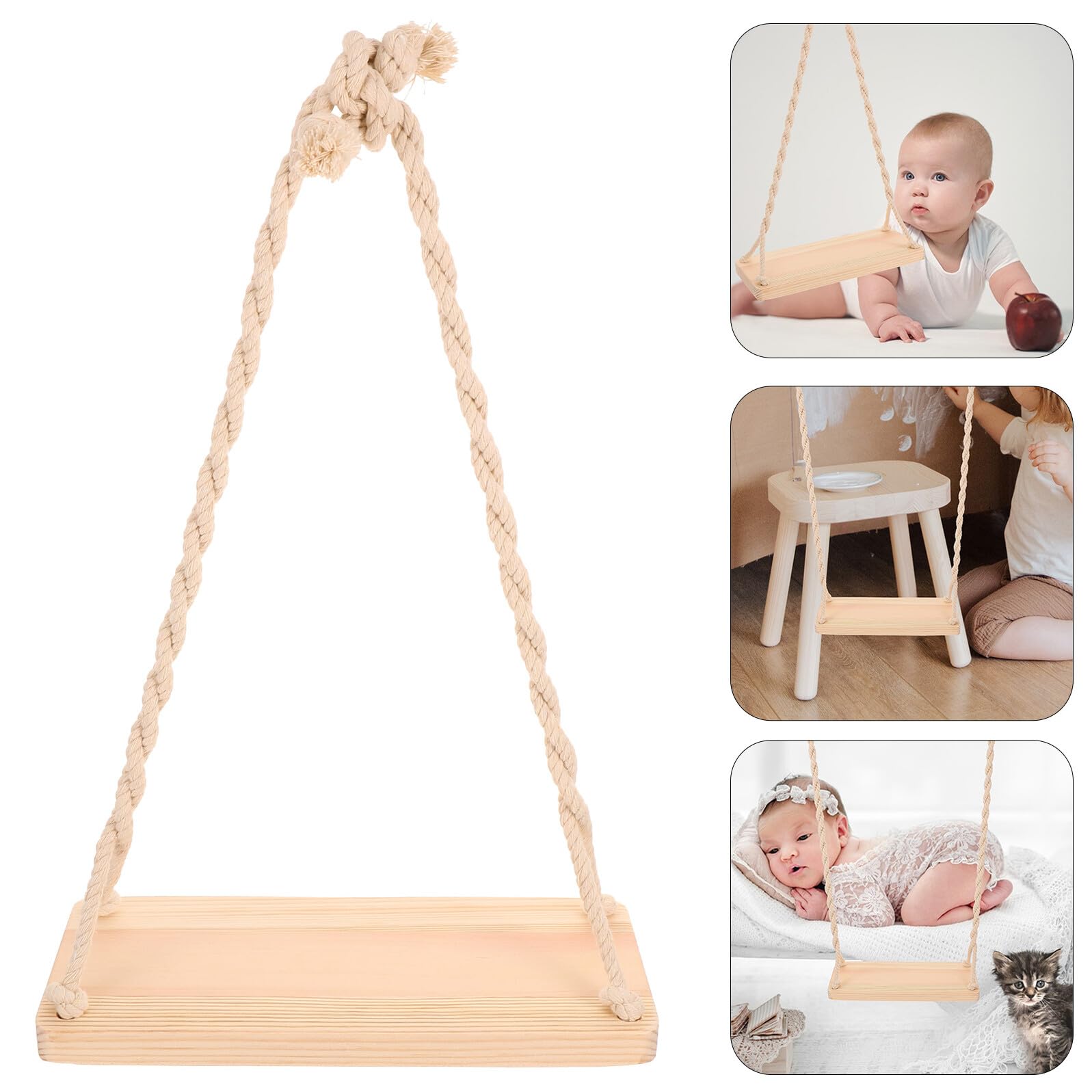 Balançoire en Bois pour Photographie Bébé Accessoire Photo Suspendu Naturel Chaise Balançoire Décorative Taille Moyenne Usage Studio et Shooting Créatif Accessoires de