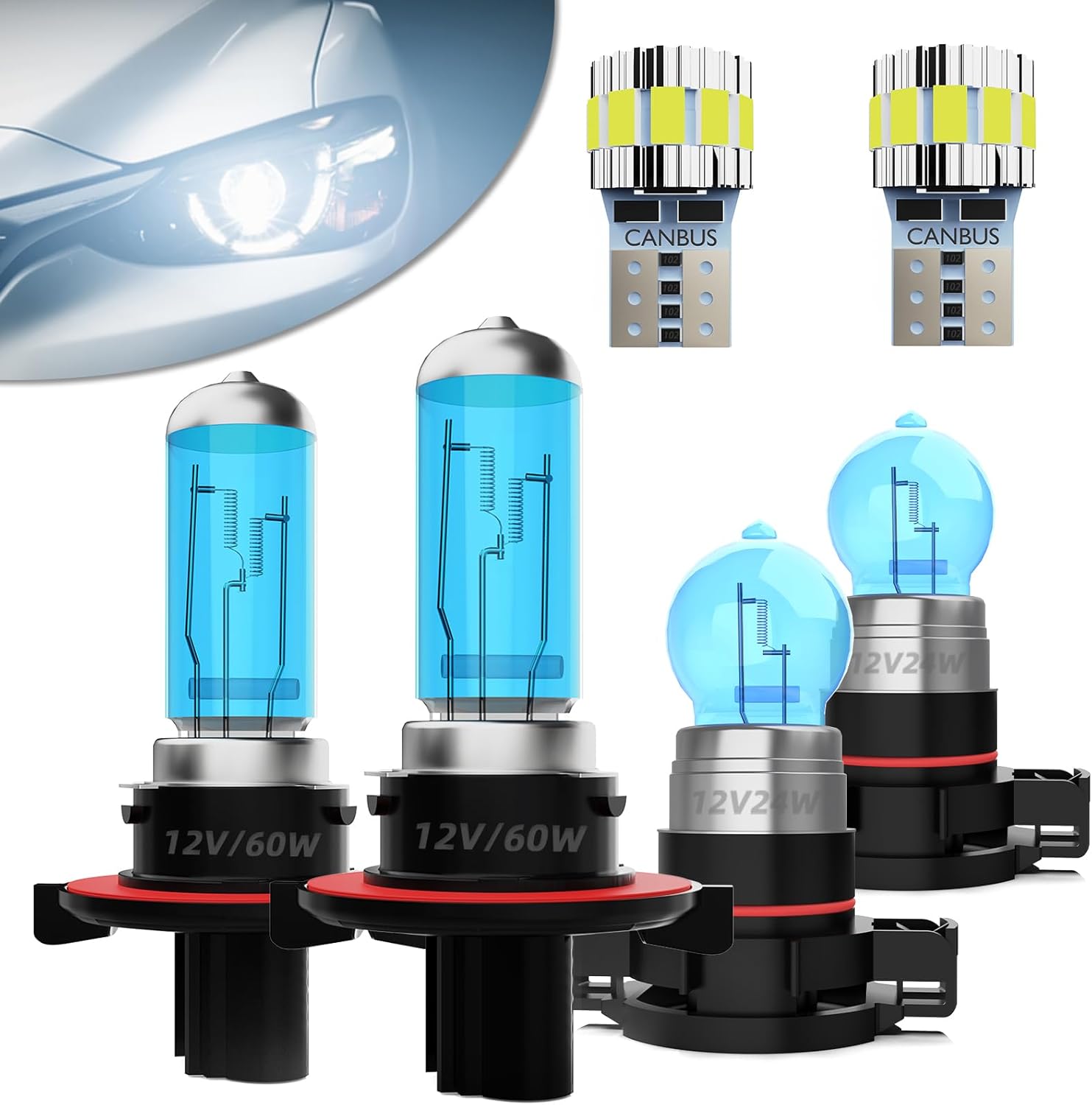 Headlight Bulbs Fit For Ford Escape 2008-2012,H13 High Low Dual Beam + 5202 Fog Lights Halogen Light Bulb + License Plate Light Combo,5500k White,Plug-N-Play,Pack of 6