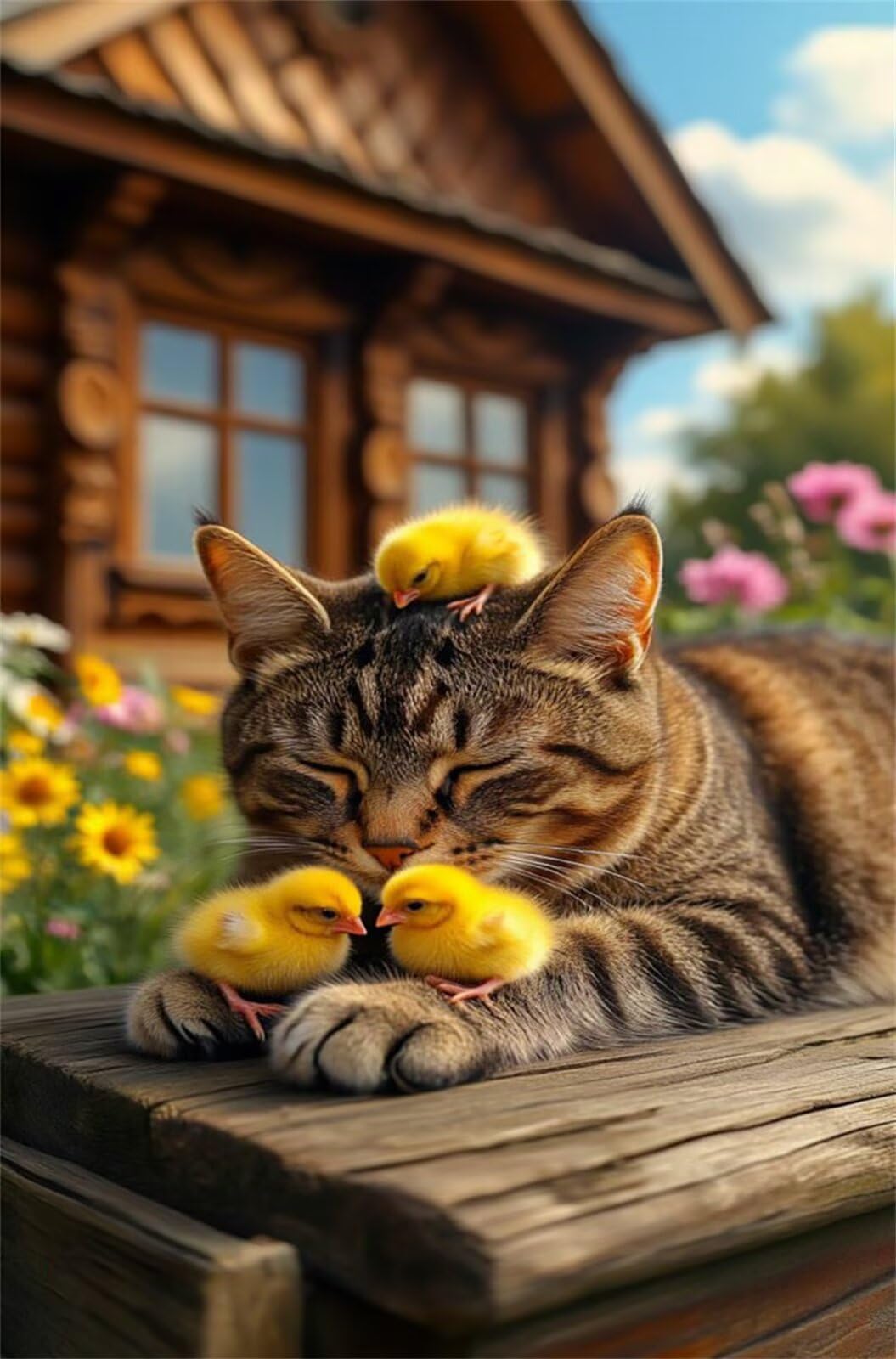Puzzle para Adultos 1500 Piezas, Animales Gatos Pollitos, con Póster, Piezas de Encaje, Letras en la Parte Posterior, Decoración de Pared, Regalo para Adultos (87x57cm)