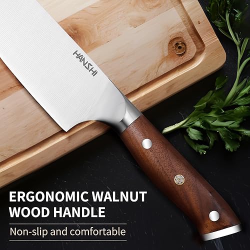 Miniatura 4 de HANSHI Cuchillo de chef de 8 pulgadas con acero alemán DIN 1.4116 de alto carbono, cuchillo de cocina japonés profesional con mango ergonómico de