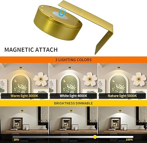 Miniatura 9 de Arixinks 3 luces de imagen a batería, luz de pintura remota para decoración de arte, luz magnética de pared, luz arribaabajo, regulable y