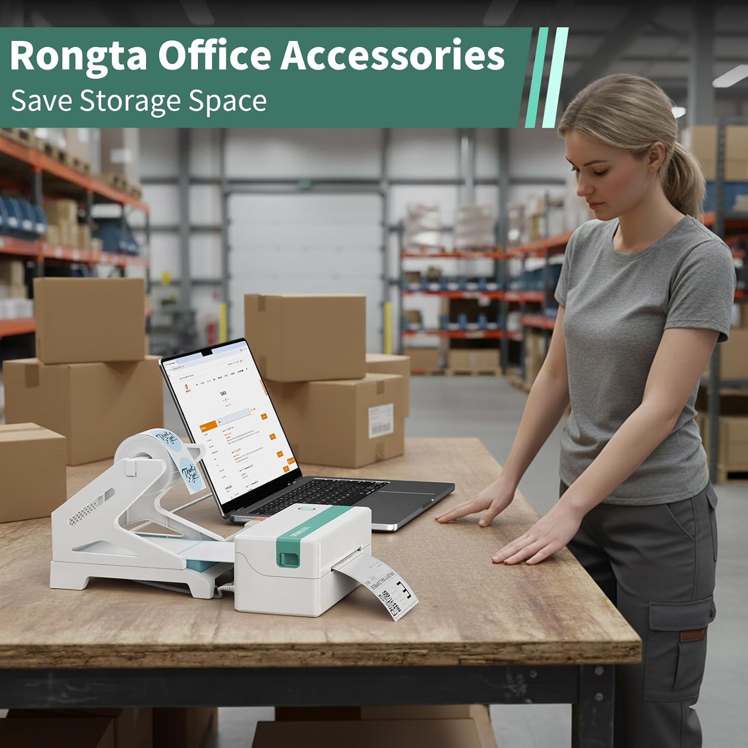 Rongta Label Holder for Rolls and Fan-Fold Labels, Thermal Sticker Roll Holder for Desktop Thermal Printer, Label Dispenser, Supplies for Office, Home (White) - Image 6