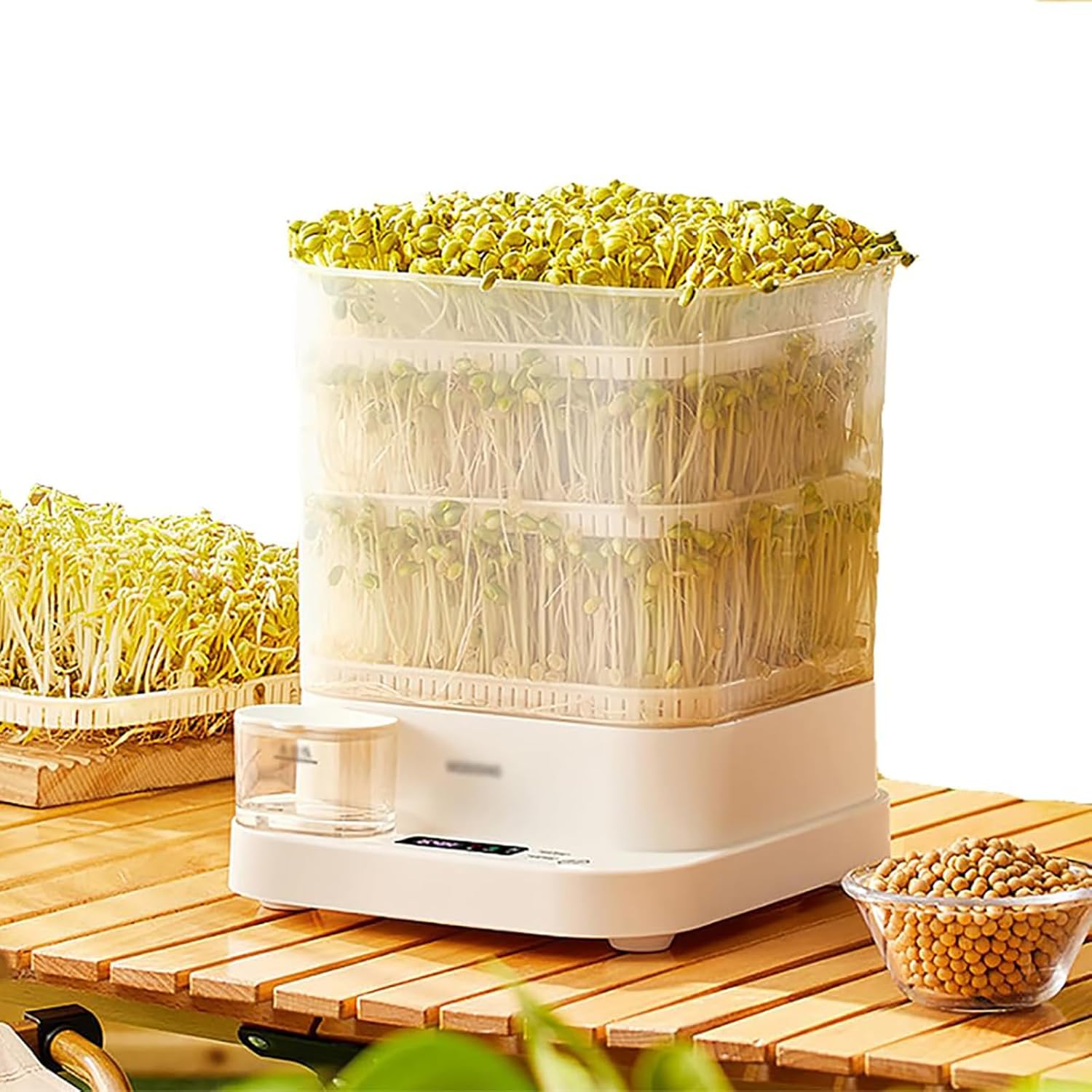 Automatic Sprouter Bean Growing Machine, 3 Layers Home Smart Bean Sprout Machine with 1.5L Water Tank, 360° Automatic Spray