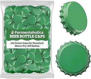 Fermentaholics Green Beer Bottle Caps - 144 Count Oxygen Absorbing Bottle Lids – 26mm Crown Caps for Homebrewing Beer, Cider, Soda, DIY Crafts and more – Fits Standard American Pry-Off Bottles