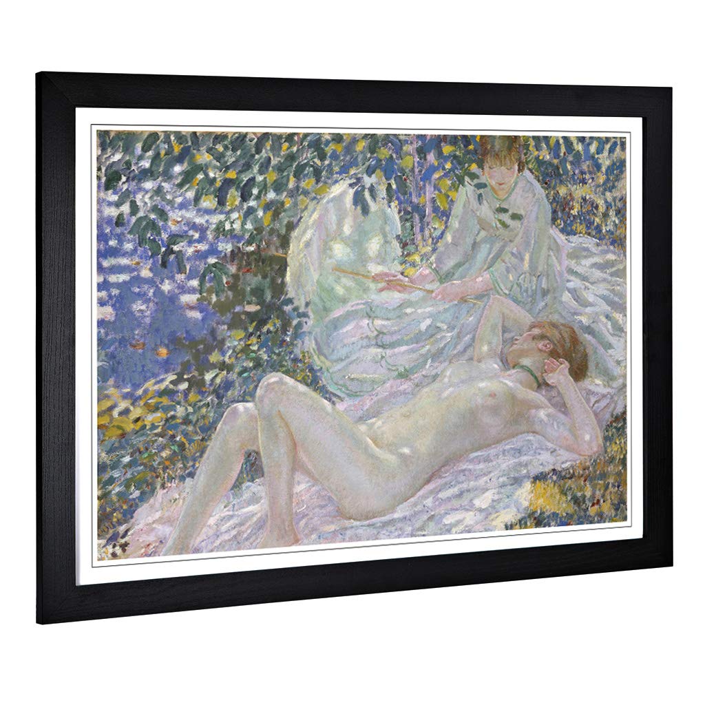 Big Box Art Framed Print of Frederick Carl Frieseke Laying Design | Wall Art Picture | Home Decor for Kitchen, Living, Dining Room, Bedroom, Hallway, Office, Black, A2 / 24.5x18 Inch / 62x45cm