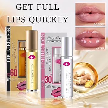 2PCS Lip Plumper Extreme & Lip Oil Set for Older Women, Fuller Moisturized Plumping Balm Reduces Lines & Boosts Volume, Day & Night Mouth Enhancer (30% + 60%, 5ml)