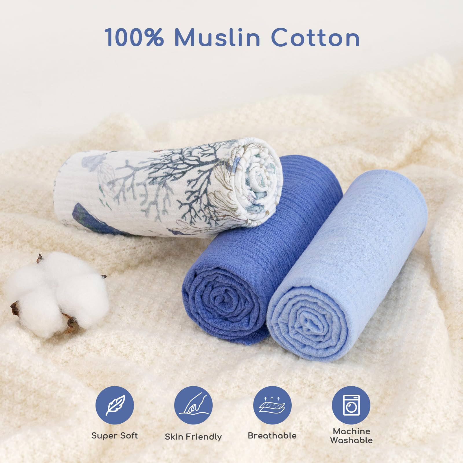 Yukkidds Baby Moses Basket Sheets 81x41cm, 3 Pack 100% Muslin Cotton Fitted Sheets for Bassinet Crib & Pram Mattress - Image 2