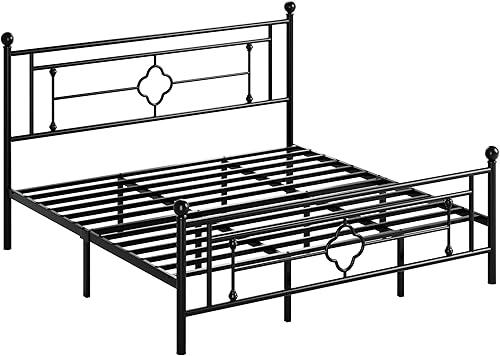Miniatura 43 de HOOMIC Base de cama de plataforma metálica de tamaño individual de 14 pulgadas con estilo victoriano vintage, cabecera y estribo de hierro
