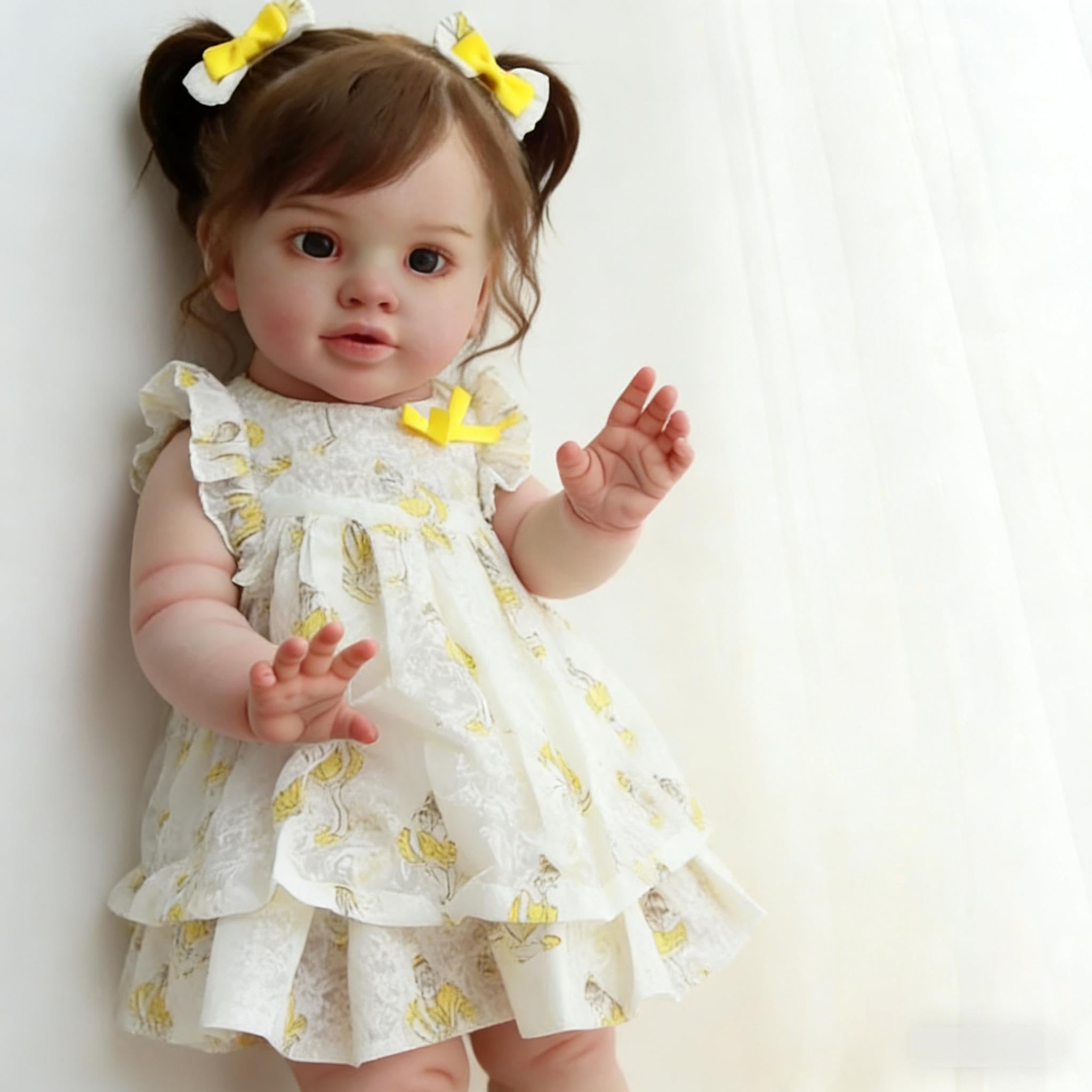 RXDOLL Duży rozmiar Reborn lalka dla maluchów Pippa 66 cm realistyczne lalki Reborn Baby Dolls maluch dziewczynka miękka tkanina winylowa ciało realistyczna lalka bobas z ładną sukienką dla dzieci