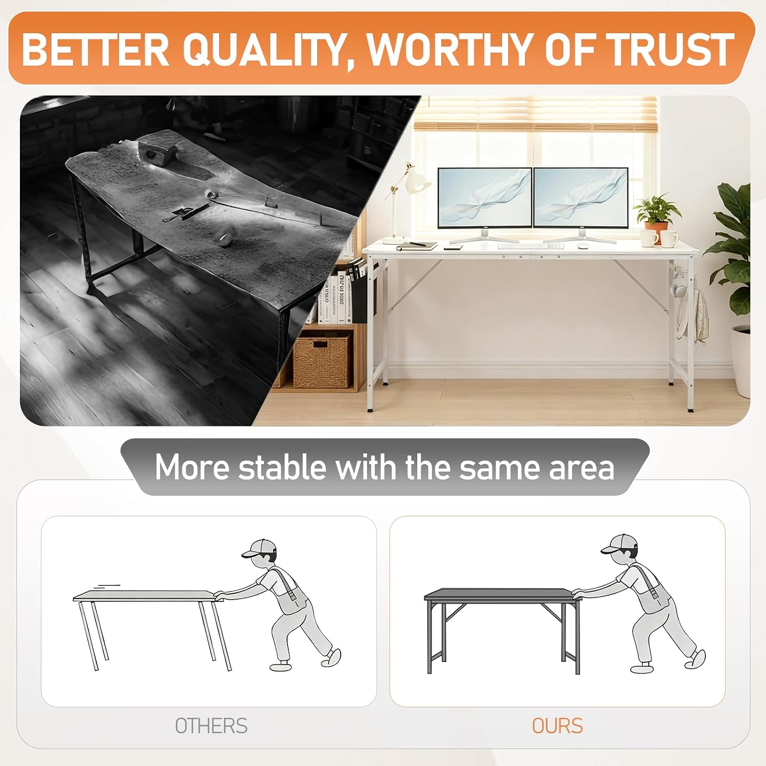 VINGLI 63 Inch Computer Office, Modern Simple Gaming Desk with Side Fabric Drawer & Hook Up, Wear-Resistant Surface, Writing Desk Work Desk for Bedroom, Living Room, White