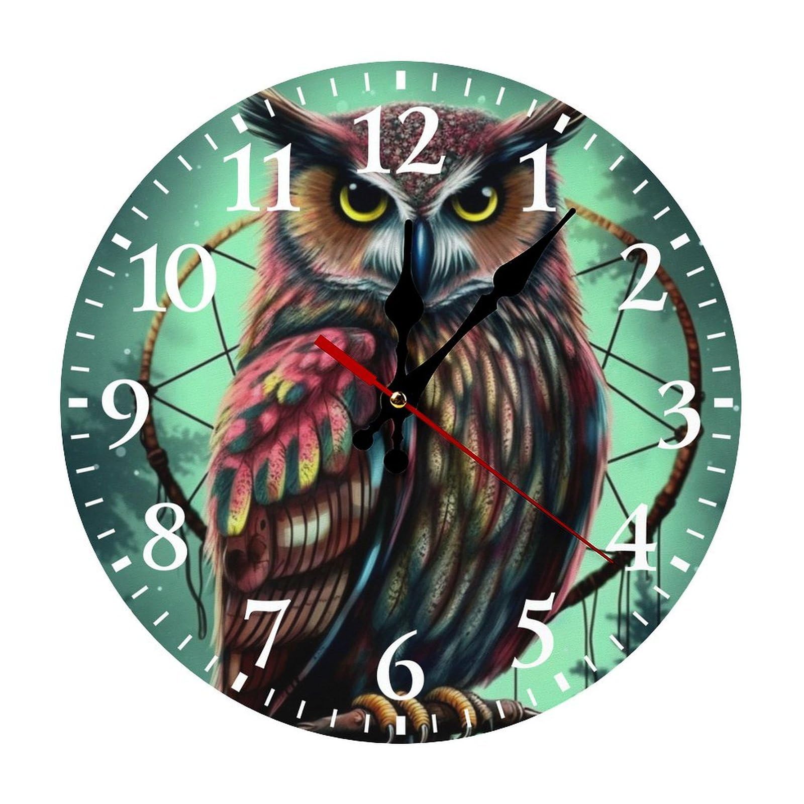 NTVOWPZO 10 Inch Wall Clock Owl Battery Operated Wall Clocks Silent Non-Ticking Round Wall Clock for Living Room Kitchen Home Office Wall Decorative Clock