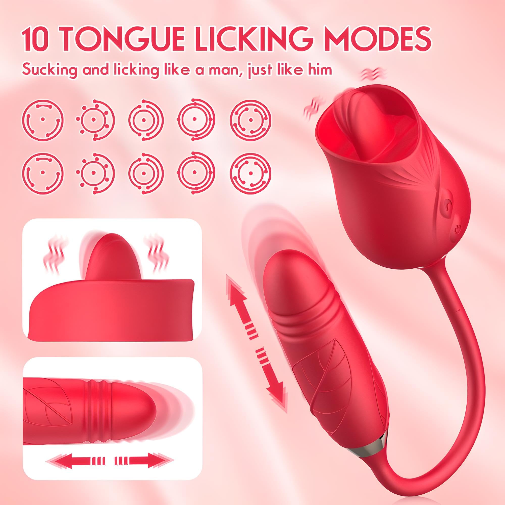 Rose Delight - Vibratore per esperienze sensoriali intense - 10 modalità di leccata e suzione, silicone medico, impermeabile