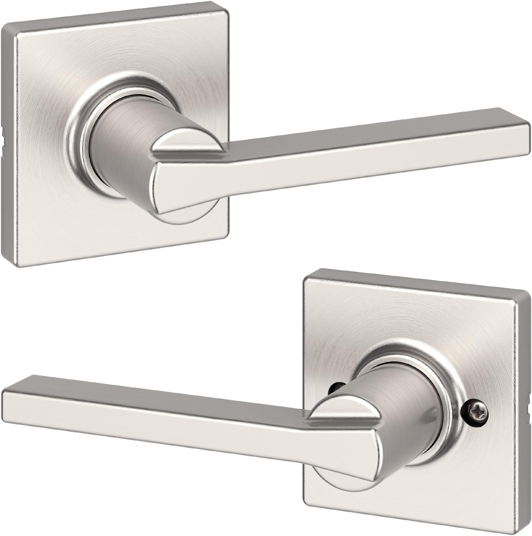 Kwikset Casey Interior Passage Door Handle, Lever for Closet and Hallway Doors, Reversible Non-Locking Handle Lever, Satin Nickel, with Microban Protection (Pack of 6)