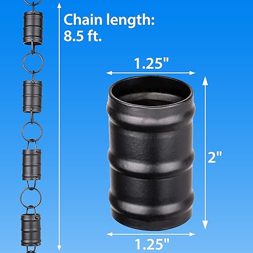 Miniatura 7 de Cadena de lluvia de eslabones de canal de tres rayas de 8.5 pies. - Aluminio con recubrimiento en polvo negro - Reemplazo funcional y decorativo