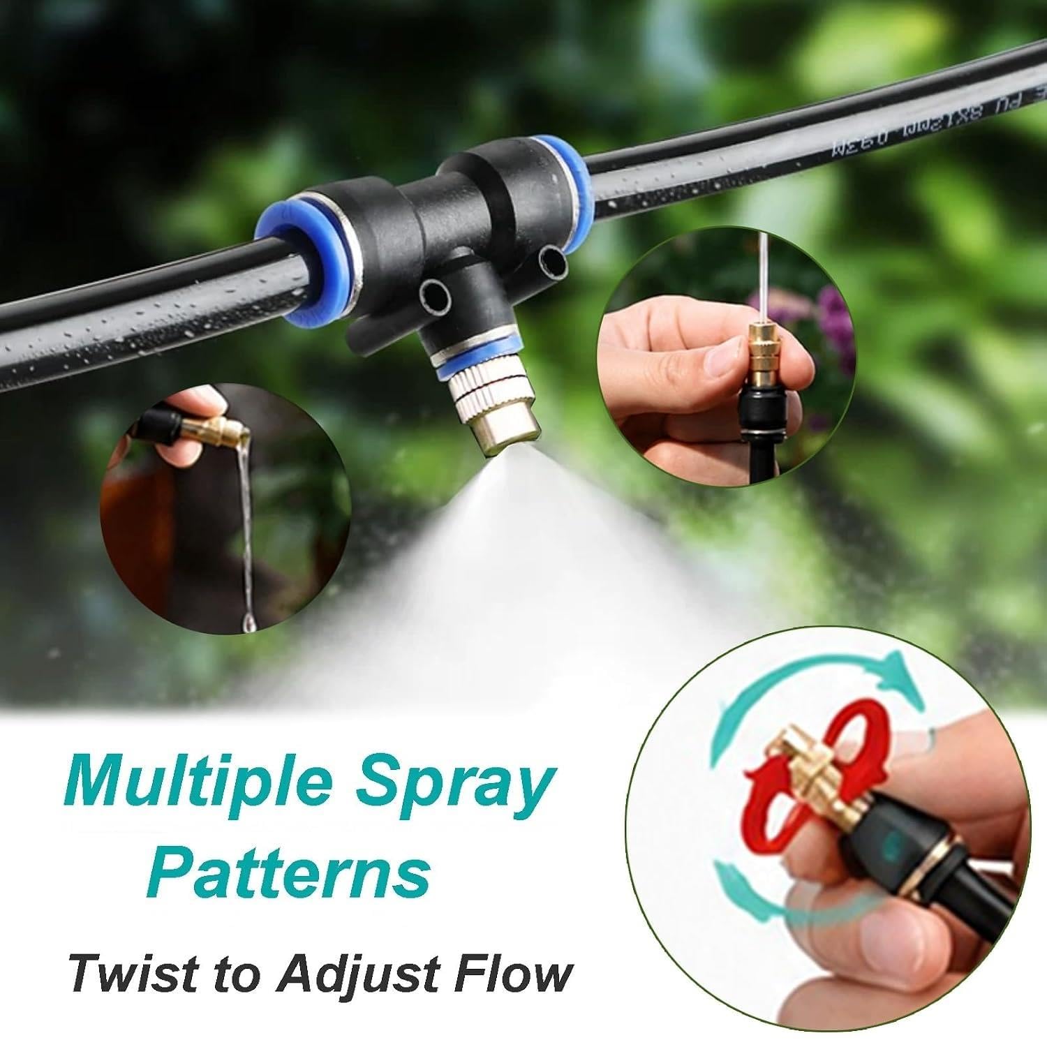 Système d'irrigation Jardin Kit avec modèle de pulvérisation réglable et connexions étanches, Jardin refroidissement spray Convient au robinet standard 1/2" ou 3/4"(100m/328ft)