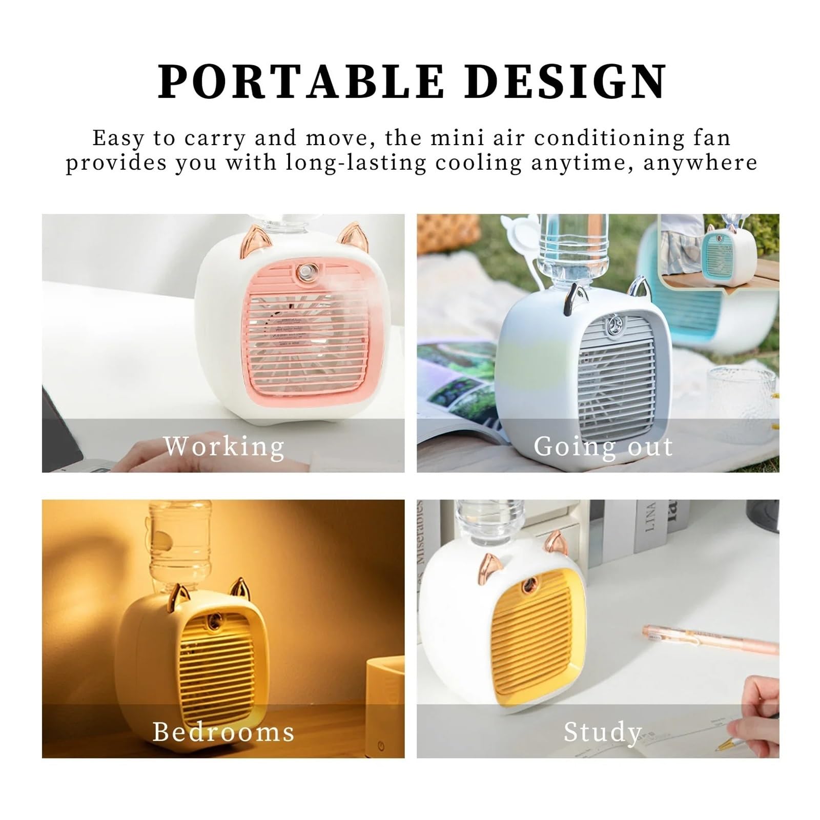 Ventilateur Portable Climatiseur Portable USB Mini Refroidisseur d'air Ventilateur de Refroidissement par Eau avec 3 Vitesses 2 Modes purificateur humidificateur par pulvérisation pour Voiture