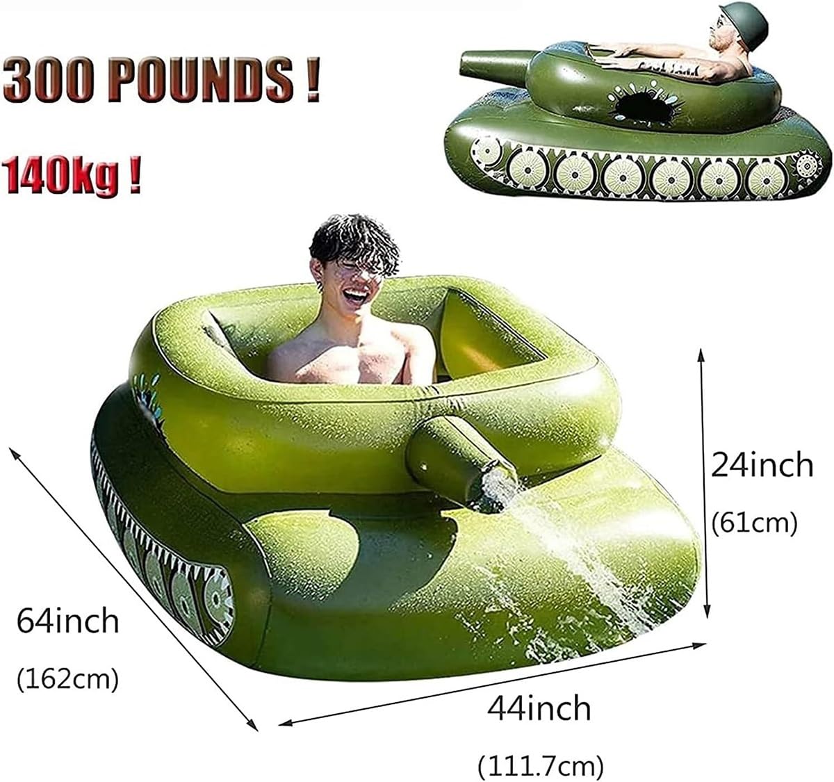Luftmatratze Pool Tank-Typ mit Wasserspray, Aufblasbarer Panzerpool | Schwimmt Schwimmring, Ride-On Schwimmreifen Erwachsene Pool Spielzeug