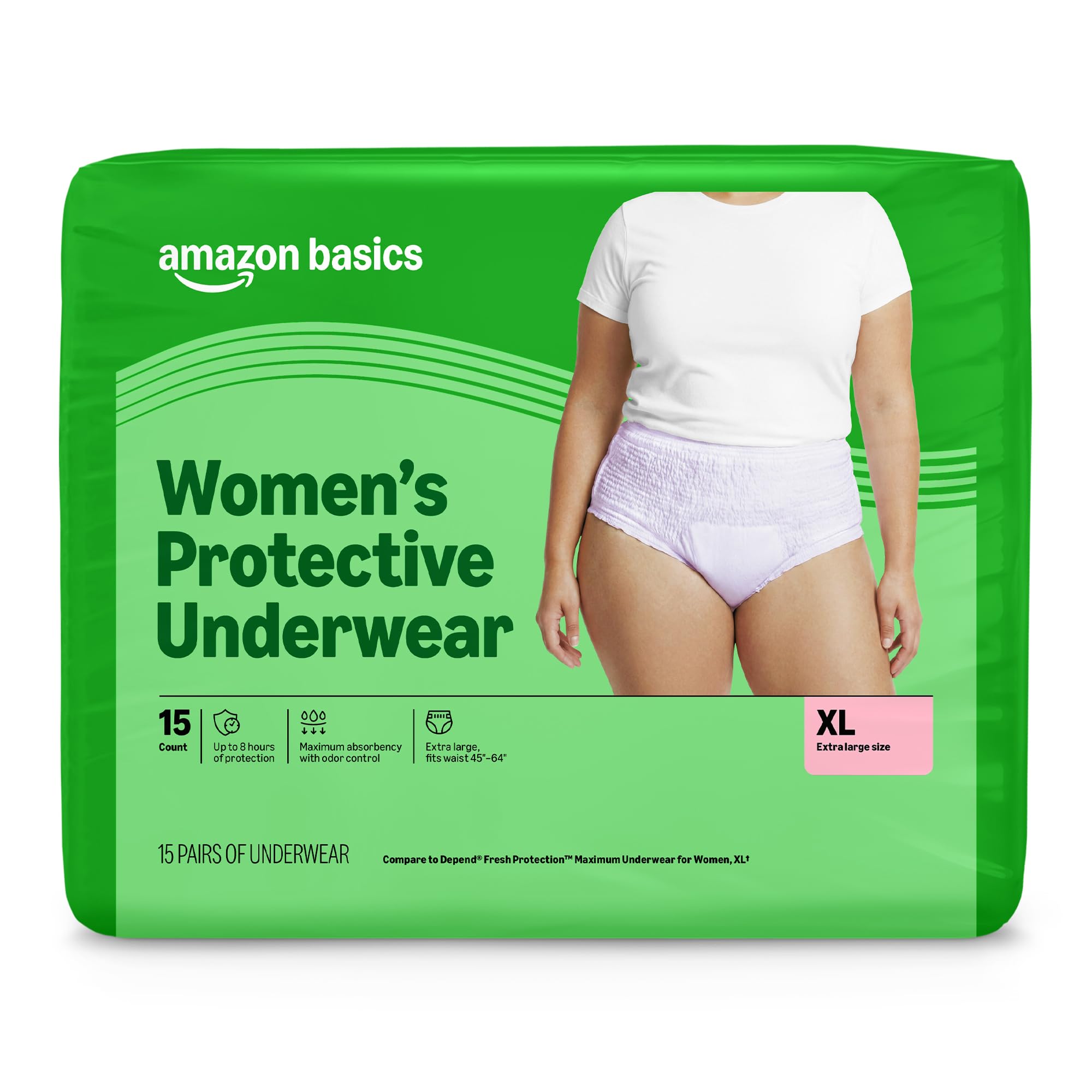 Amazon Basics Postpartum Incontinence Underwear for Women, Maximum Absorbency, Leak Protection, Odor Guard, Soft Comfortable Fit, Disposable, X-Large, Lavender, 15 Count, Packaging May Vary GreenCircle Certified: Certified Environmental Facts Label