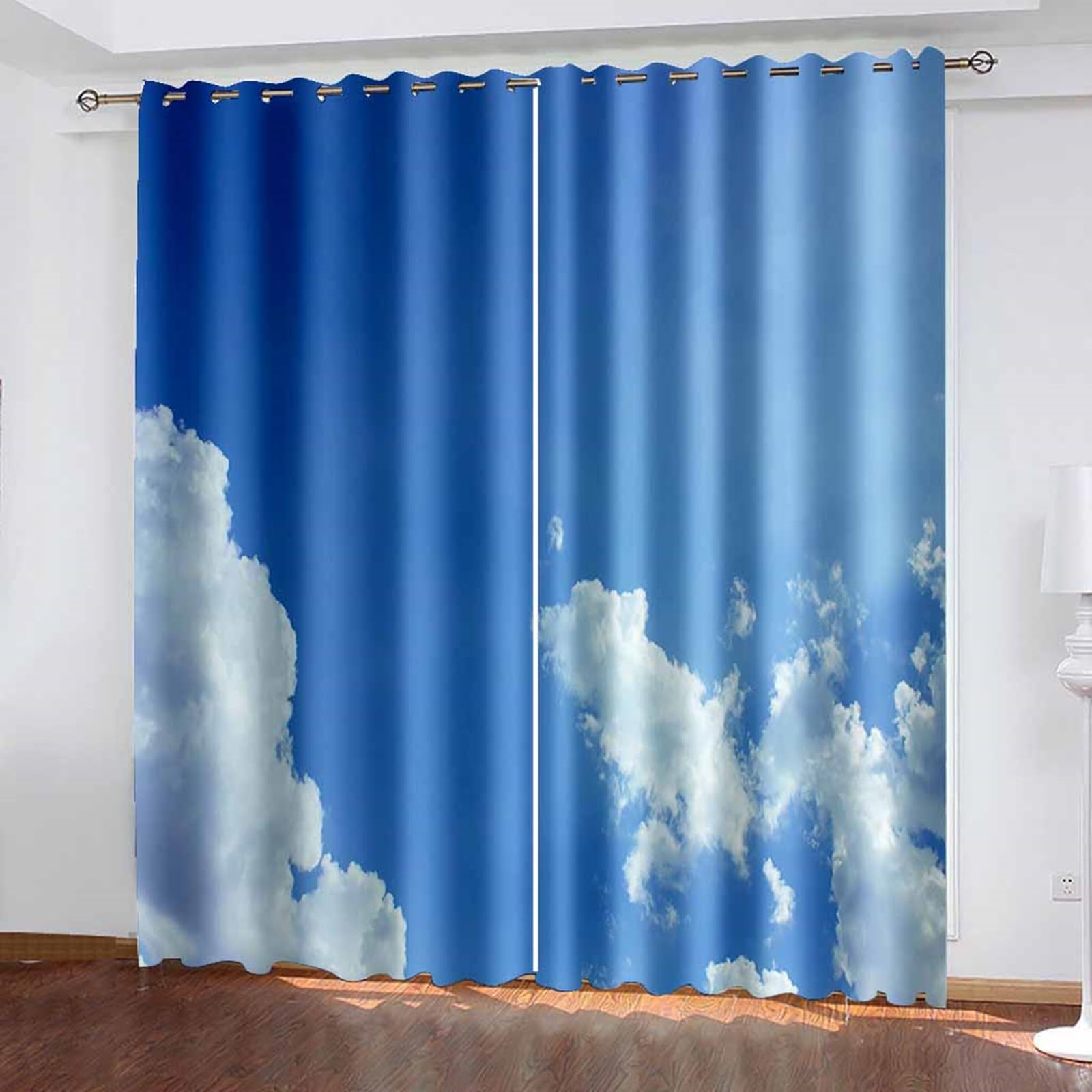 1 Paire Rideau Occultant Fenetre, Rideaux Opaque Occultant à Oeillets Paysage de Ciel et de Nuages Rideau de Fenêtre pour Chambre Salon Intérieurs, 86x214 CM(LxH), Bleu