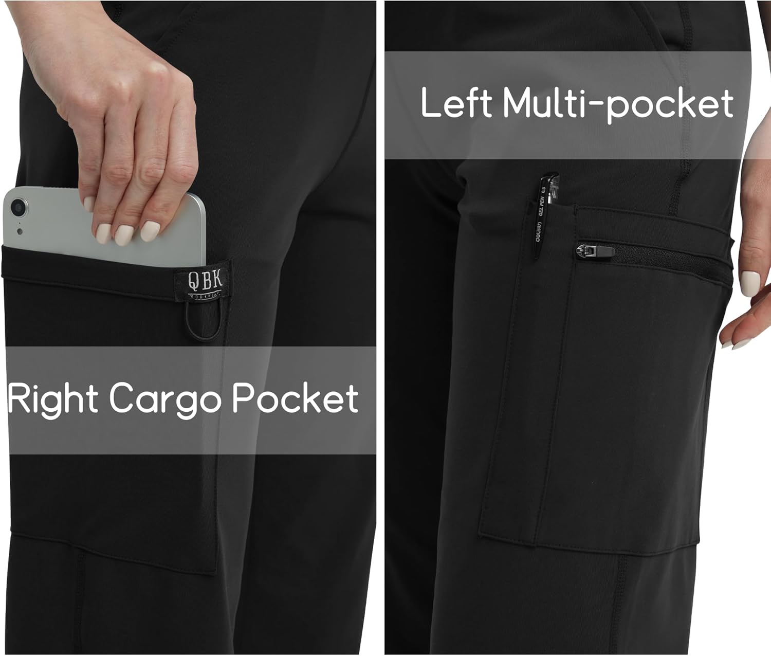 QBK High Rise Yoga Scrub Pants Women - Straight Wide Leg Uniform Pants with Cargo Pocket, Anti-Wrinkle & Knit Yoga Waistband - Image 5