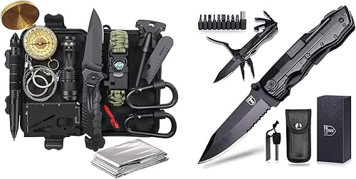 Miniatura 1 de Regalos para hombres papá marido relleno de calcetines de Navidad kit de supervivencia herramienta 14 en 1 y cuchillo de bolsillo multiherramienta