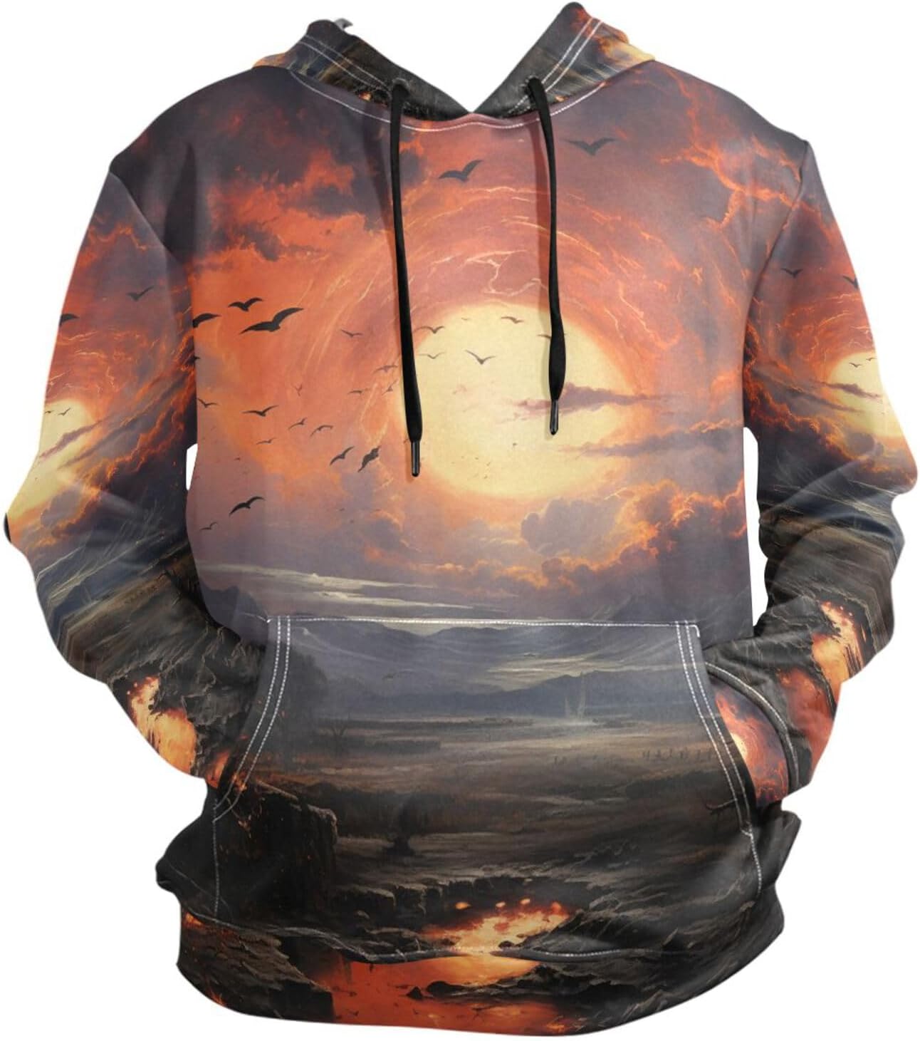 Elegant Sea Sunset Oil Painting Hoodies 3D Print Athletic Hooded Sweatshirts for Athlete Men Boys(Health Fabric)
