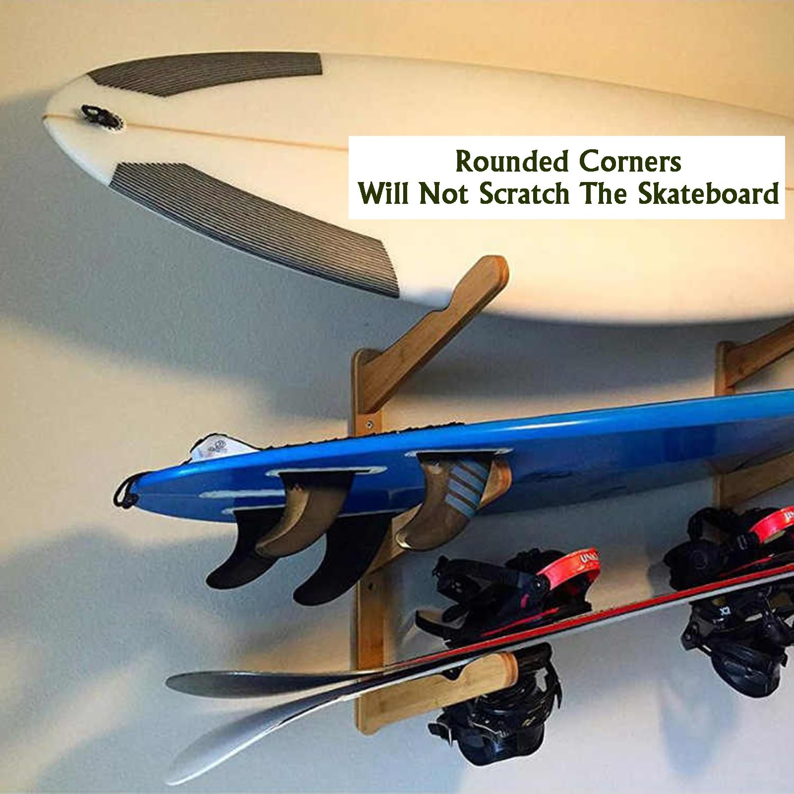Étagère murale de rangement pour planche de surf ou de ski - En bois - Capacité de 15 kg - Gain de place